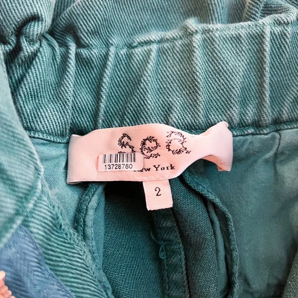 Sea New York Teal Green Colorful Designer Paperbag Denim Straight Leg Pants 2 - Picture 5 of 12